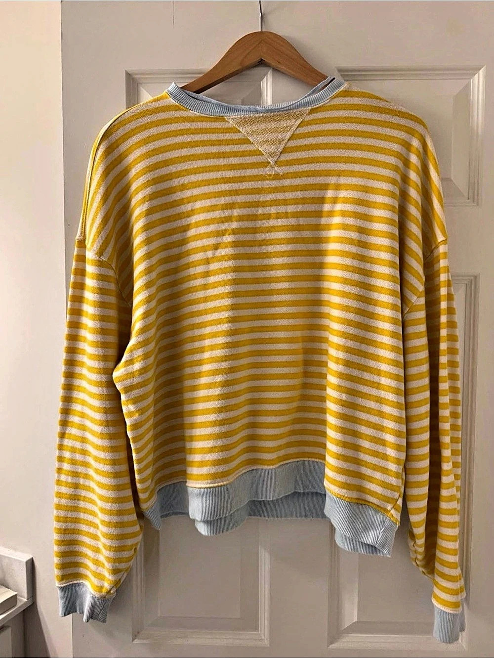 We The Free Classic Striped Oversized Crew Sweater Yellow & Gray